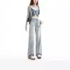 Jeans de Pierna Ancha Color Claro Retro Estilo Americano para Mujer Verano Delgados Versión Estrecha Cintura Alta Rectos Sueltos Adelgazantes