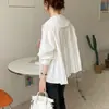Chic coreano nueva colección de principios de otoño: Camisa de estilo francés, corte holgado, manga larga, con cuello de muñeca y espalda plisada