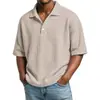 Camisa Polo Casual Masculina de Verão Europeia e Americana com Malha Waffle de Cor Sólida, Camiseta Masculina da Moda com Caimento Solto