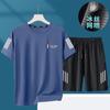Traje Casual de Tacto Frío para Hombre Verano Transpirable Secado Rápido Elástico Manga Corta Shorts Traje de Ropa Deportiva de Cuello Redondo para Hombre Moderno