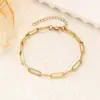 Conjunto de Joias Colar e Pulseira Corrente de Clipe de Papel Banhado a Ouro 18K de Aço Inoxidável Simples e Versátil Estilo Europeu e Americano para Mulheres