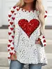 Blusa Casual Feminina Europeia e Americana Outonal de Bolinhas Estampa de Coração Gola Redonda Manga Longa Solta Comprimento Médio Venda por Atacado de Fábrica