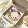 Pulsera de Amatista Natural Sintética de 14 mm para Mujer, Pulsera de Cuentas Coloridas de Lujo Ligero y Gama Alta, Pulsera de Cristal con Diseño de Nicho