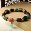 Pulsera de Abalorios Cubo de Madera de Agarwood Dara Gan con Raíz de Bodhi Calabaza Imitación Turquesa Amarilla Pulsera Wenwan al por Mayor para Mujeres
