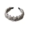 Diadema tejida con peine de malla de lunares y cristales ligera para mujer, diadema ancha de corona alta elegante para cubrir la línea del cabello y sujetar el cabello en su lugar