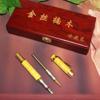 Nuevo Modelo Cabeza de Dragón Patrón Completo Hilo Dorado Pluma de Madera Nanmu Doble Capa, Pluma de Doble Uso para Pluma Fuente y Bolígrafo, Madera Nanmu Hilo Dorado Hecha a Mano