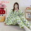 Pijama mikko para mujer para primavera y otoño, conjunto de gasa de algodón nube de manga larga y pantalón largo, lindo conjunto de ropa de casa de verano estilo japonés