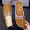 Sandalias tejidas de Yacao de verano Pantuflas de lino para mujer Hogar Interior Ligeras Suelo grueso Ratán Hierba para Hombre Hogar