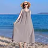 Vestido de Algodón y Seda sin Mangas para Mujer, Nuevo Estilo de Verano, Talla Grande, Corte Holgado, Vestido tipo Tanque de Color Sólido, Vestido Largo de Playa de Alta Gama para Vacaciones