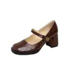 Versión de Piel de Vaca ~ Zapatos Mary Jane Franceses de Piel Genuina para Mujer, Estilo Preppy Retro Puntera Cuadrada Hebilla Calzado Plano de Boca Baja y Tacones Altos