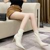 Botines Nuevos para Mujer Primavera y Otoño capa simple tacón alto blanco punta fina tacón de aguja tipo calcetín color sólido tacón de aguja caña baja estilo coreano Botas Martin