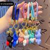 Chaveiro de Resina Cartoon Coelho do Amor Baimao para Homens e Mulheres Criativo Fofo Exquisito Anel de Chaveiro de Casal Pingente de Mochila Escolar