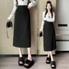 Saia midi feminina 2026 outono e inverno novo estilo, saia de lã pequena em A, saia reta de lã de comprimento médio de cintura alta para mulheres