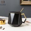 Taza en Forma de Diamante con Tapa y Cuchara, Taza de Cerámica Dorada Creativa Nórdica, Vaso de Agua para Oficina y Negocios, Taza para Desayuno en Casa