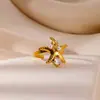 Anillo de Acero Titanio con Estrella de Mar y Caracola de Presión de Aceite para Mujer con Incrustaciones de Circonita Diseño a Juego Joyería de Playa de Verano Venta al por Mayor