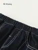 Roupas Infantis Bangxuan Calças Infantis Primavera e Outono Novo Jeans Xadrez com Barra Calças Jeans Longas Infantis Retro Costura Visível