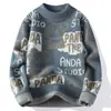 Tricô Jacquard de Urso Masculino Camisa Camada Interna Gola Redonda Preguiçosa Tricô Outono e Inverno Tendência Fábrica Transfronteiriça Atacado