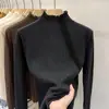 Jersey de punto con borde de cuello semialto para mujer, camiseta base, ropa interior de otoño e invierno, suéter base blanco para mujer, top nuevo de primavera y otoño