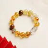 Pulseira de Cristal Amarelo Natural Ouro Negro Super Cordão de Mão Cordão de Mão de Cristal com Cabelo Dourado Natural Pulseira Feminina Presente
