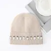 Gorro de Punto Engrosado con Forro de Lana de Conejo, Estilo Nuevo Otoño e Invierno para Mujer, Gorro de Lana con Pedrería Moda Coreana, Gorro de Lana Cálido para Ponerse