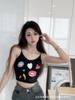 Camisola de seda de hielo con grafiti divertido para mujer, top corto sin mangas con estampado de dibujos animados y almohadilla para el pecho, ropa interior de espalda hermosa