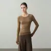 Suéter 160S Fio Yangzi Calibre 18 Fino Fiado 100% Lã Pura Feminino Fino Gola Redonda Pulôver Ajustado Malha Camada Base