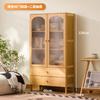 Aparador de Cocina Estantería con Puerta de Cristal Madera Maciza Roble Estilo Japonés Combinación para el Hogar Estantería Estante de Almacenamiento de Pie
