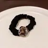 Anillo de Pelo Negro con Strass Elegante Retro Intestino Grande Cuerda de Pelo Albóndiga Elegante Simple Versátil Cuerda de Pelo Popular de Celebridad de Internet