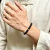 Pulsera Auténtica de Cristal de Obsidiana Natural con Cuentas de Obsidiana Dorada y Plateada Estilo Antiguo, Pulsera de Anillo Liso Estilo Chino Unisex