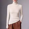 Suéter de malha fina lavável à máquina com gola alta, sem costura, 100% lã pura para mulheres, fino, slim fit, preto, pullover de malha para usar por baixo