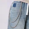 Acessórios de Moda Transfronteiriços Europeus e Americanos, Corrente de Osso de Dragão Elegante e Única de Camada Dupla para Calças, Corrente Versátil de Contas Redondas para Jeans, Corrente Masculina