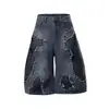 Shorts de mezclilla personalizados transfronterizos retro americano desgastados cortos shorts cortos procesamiento a medida con dibujos a muestra