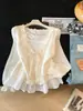 Blusa feminina retrô estilo francês vintage com babados e cadarço, falso duas peças, suave, nova para o outono A13547