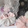 Encaje de borde ancho de 12 cm, bricolaje, lazo grande, material de seda blanca de leche, accesorios para el cabello hechos a mano, bordado de malla