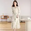 Vestido estampado de manga longa estilo retrô para mulheres, novo estilo outono 2026, vestido que afina a cintura