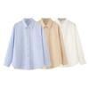 Camisa básica de lino de manga larga delgada para mujer de primavera y verano con cuello cuadrado pequeño, estilo europeo y americano, abotonadura sencilla, camisa transfronteriza