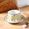 Taza de Café y Platillo con Lenguaje de las Flores Cerámica Taza de Agua para el Hogar Regalo Souvenir Cumpleaños Boda Regalo de Agradecimiento Regalo del Día de la Madre