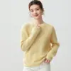 Suéter de punto de cachemira 100% puro estilo perezoso para mujer, cuello redondo, diseño calado, corte holgado, mangas caídas, punto suave y texturizado