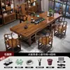 Juego de Mesa de Té Grande y Sillas de Madera Maciza, Una Mesa y Cinco Sillas, Madera Natural, Estilo Chino Nuevo, Mesa de Té para el Hogar, Estación de Preparación de Té para Oficina, Todo en Uno