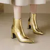 Botas de otoño e invierno talla grande de caña baja con punta fina, suela de goma, antideslizantes, cremallera lateral, tacón alto, tacón de bloque versátil, botas de moda de comercio exterior para mujer