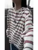 Camiseta Masculina Listrada Manga Longa Estilo Retrô Americano Solta Versátil Gola Redonda Camada Base Outono Malandro Estilo Cool High Street Top