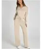 2025 Amazon Europeu e Americano Outono e Inverno Nova Moda Casual Feminino Manga Longa Cordão Cor Sólida Roupa de Trabalho Conjunto de Calças para Mulheres