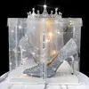 Novos Sapatos de Salto Alto Prata Stiletto de Cristal para Casamento Primavera e Outono Moda Sapatos de Noiva Sapatos Femininos