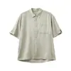 Camisa de Manga Curta Masculina APO Cross-border de Liocel e Linho Masculina de Verão Fina High-End Solta Casual com Caimento