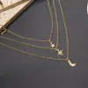 Collares Superpuestos con Colgantes de Corazón, Cadenas para Clavícula, Collares Personalizados de Estrella y Luna, Diseño Multicapa, Accesorios Casuales para el Día a Día para Mujeres