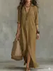 Vestido Longo Outono e Inverno Transfronteiriço, Vestido Camisa de Manga Longa, Cardigã Botonê Estilo Preguiçoso Casual, Vestido Longo Elegante em Estoque