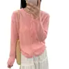 Cárdigan de Mohair Calado Estilo Coreano para Mujer, Nueva Colección Primavera 2026, Abrigo Suéter de Cuello Redondo, Top Suave y Adelgazante