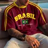 2026 Venda Quente Transfronteiriça Estilo Unissex Impresso em 3D Tendência Retrô Grande Caimento Solto Camiseta da Copa do Mundo Time de Futebol Brasil