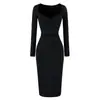 Vestido Longo Feminino Outono Novo Estilo Gola Coração Manga Longa Slim Fit Elegante Francês Cintura Elástica Ajustável Base Ribbed Bodycon