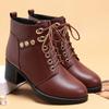 Botines cortos para madre de mediana edad Forrados de vellón Cálidos Zapatos de cuero Otoño e Invierno Suela blanda Combinan con todo Mediana edad Mediana edad y Ancianos Zapatos de algodón Botas Martin de ocho ojales